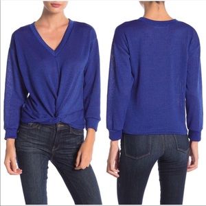 LUSH V Neck Blue knit sweater pullover Large